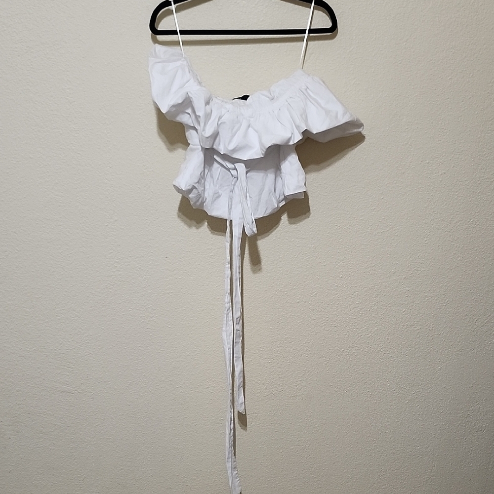 Zara White Ruffle Crop Top